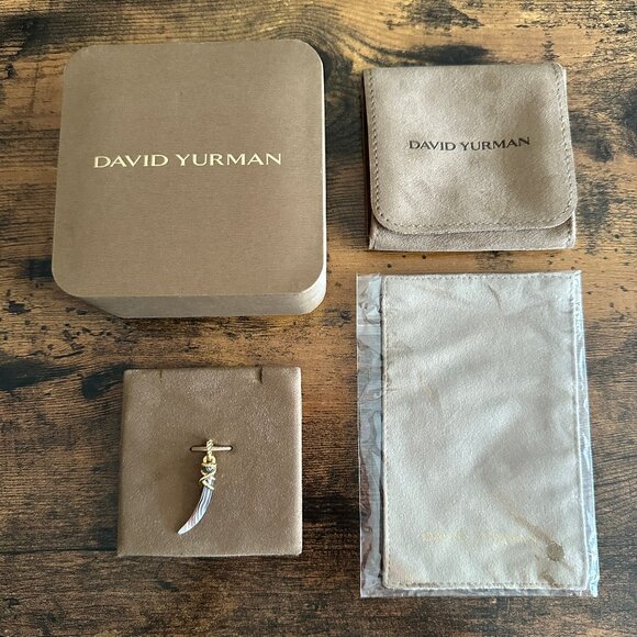 David Yurman Tusk Amulet Pendant in 18K Yellow Gold w/ Botswana Agate - Picture 1 of 11